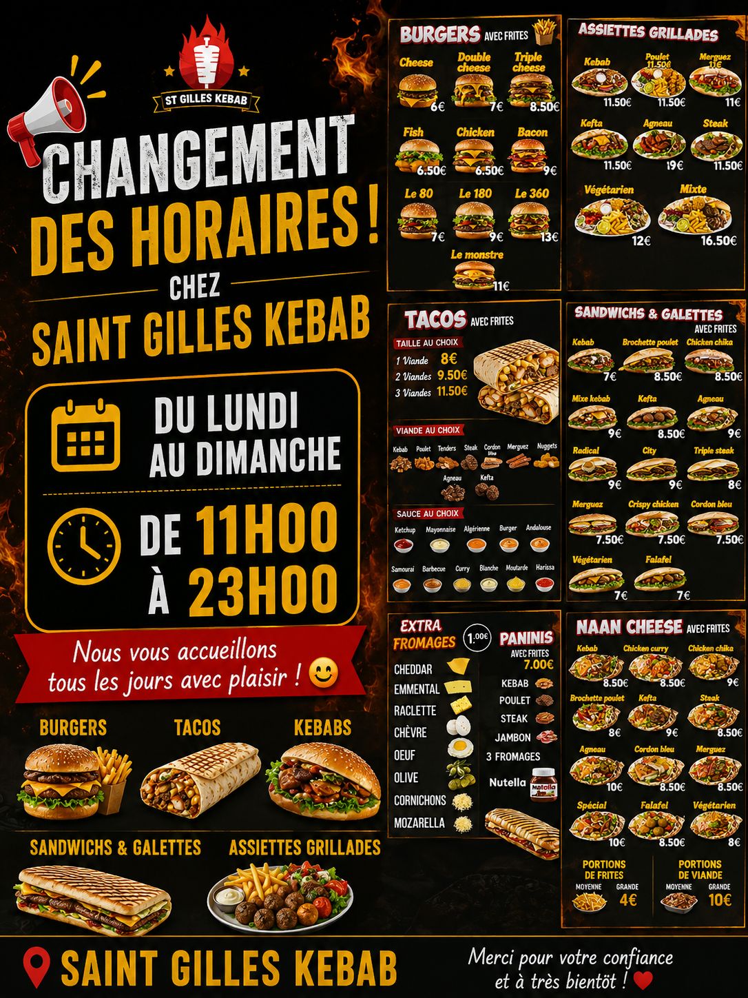 Saint Gilles Kebab 35 | Nos horaires
